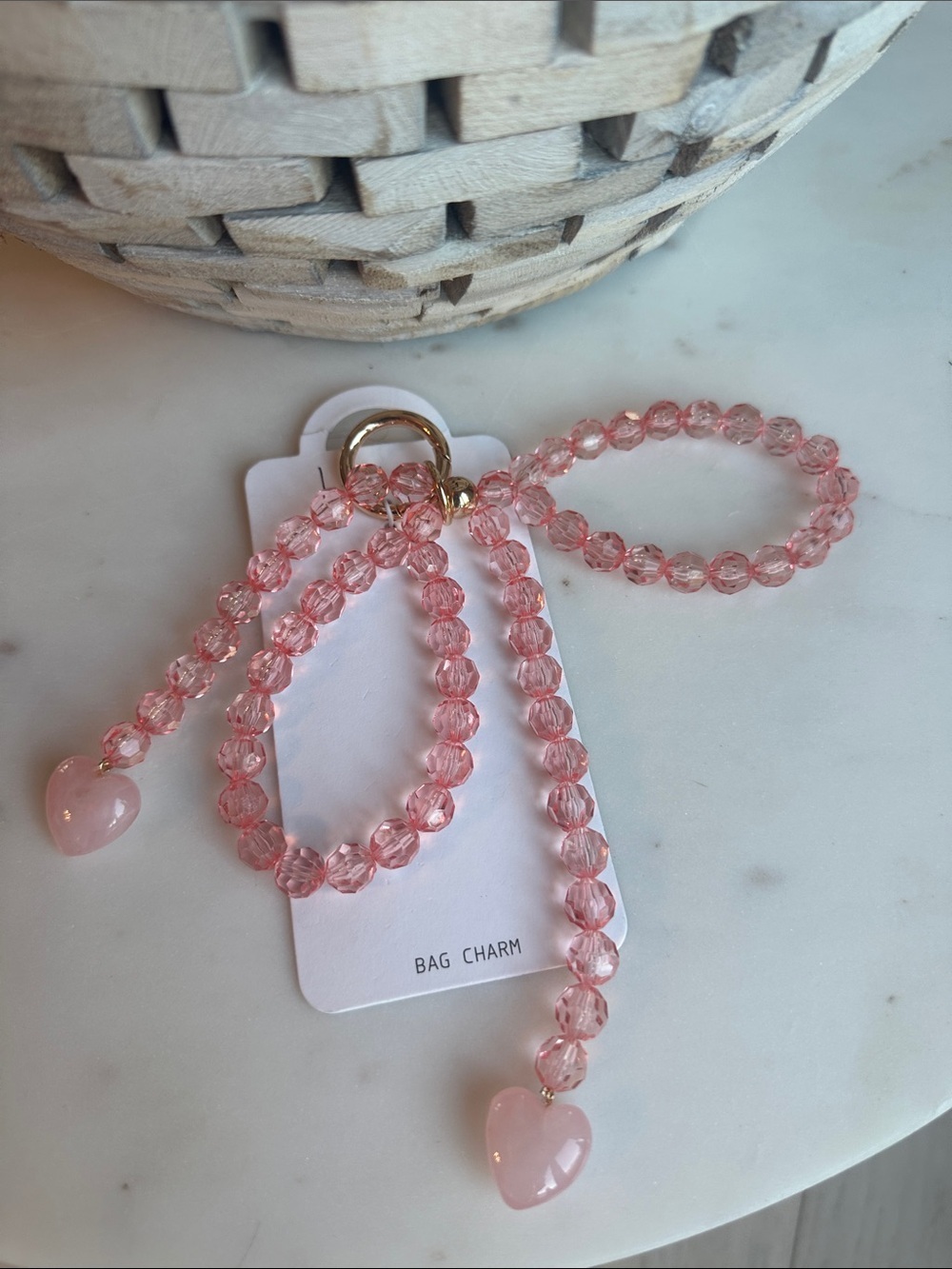 Leith Pink Beaded Heart Charm Keyring